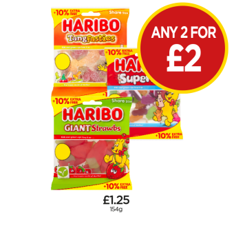 Haribo Tangfastics, Supermix, Giant Strawbs - Any 2 for £2 at Budgens