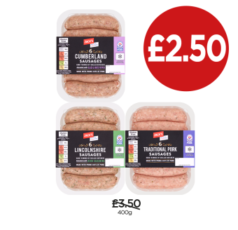 Jack's Sausages Cumberland, Lincolnshire, Traditional - Now Only £2.50 at Budgens