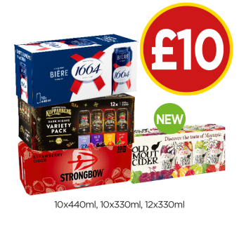 Kronenbourg, Kopparberg Variety, Strongbow Strawberry, Old Mout Cider Variety - Now Only £10 at Budgens