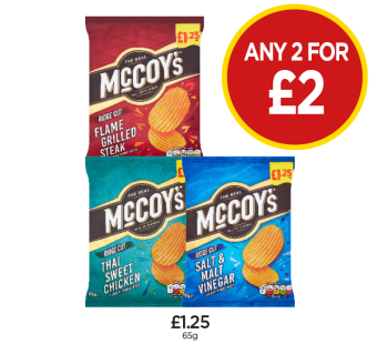 McCoy's Flame Grilled Steak, Thai Sweet Chicken, Salt & Malt Vinegar - Any 2 for £2 at Budgens