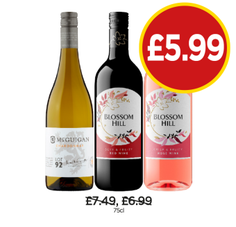 McGuigan Chardonnay, Blossom Hill Red Wine, Rose Wine - Now Only £5.99 at Budgens