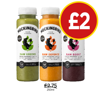 Mockingbird Raw Greens, Raw Defence, Raw Boost - Now Only £2 at Budgens