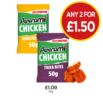 Peperami Chicken Roasted Chicken, Tikka Bites - Any 2 for £1.50 at Budgens