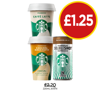 Starbucks Cafè Latte, Caramel Macchiato, Double Shot Espresso - Now Only £1.25 at Budgens