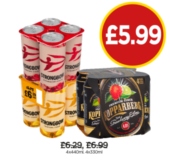 Strongbow Strawberry, Tropical, Kopparberg Strawberry Lime - Now Only £5.99 at Budgens