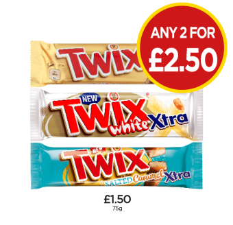 Twix Xtra, White, Salted Caramel - Any 2 for £2.50 at Budgens