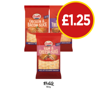 Walls Chicken & Bacon Slice, Chicken Tikka Slice, Ham & Cheese Slice - Now Only £1.25 at Budgens